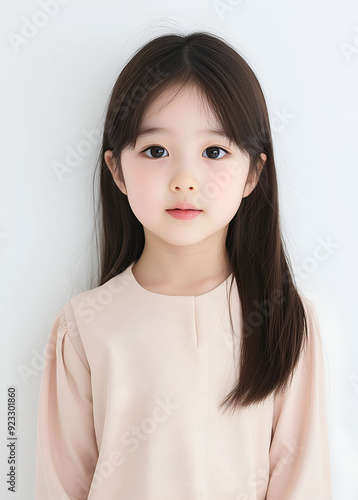 Cute Young Girl with Long Brown Hair and Innocent Expression
