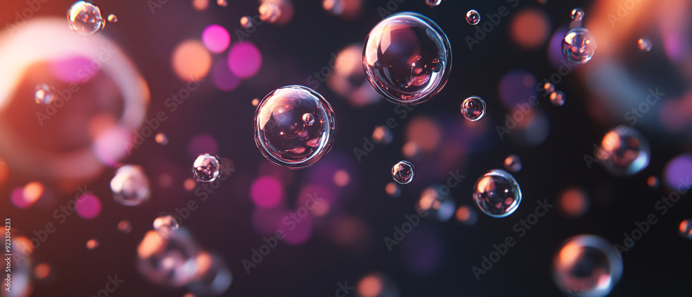 Abstract Bubbles Floating in Air with Colorful Bokeh Lights Abstract Bubbles Floating in Air with Colorful Bokeh Lights