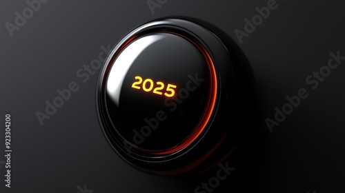 Futuristic Button Displaying Year 2025 with Glowing Light on a Dark Background