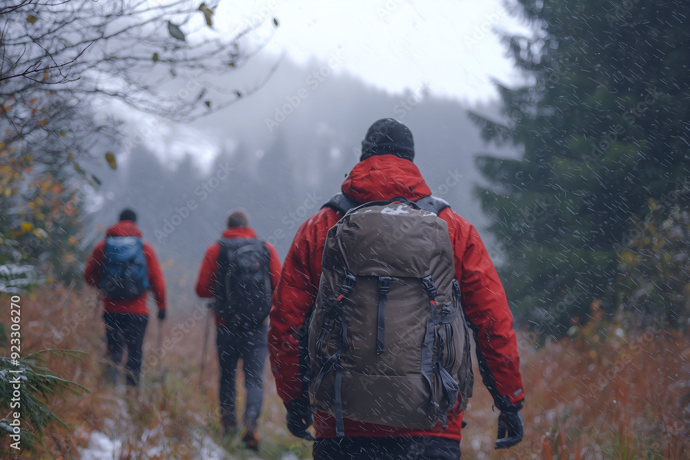 Hikers Climbing Snowy Mountain in Cold Weather Hikers Climbing Snowy Mountain in Cold Weather