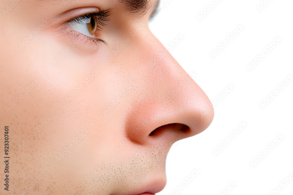 Man's nose close up side view isolated on white background Man's nose close up side view isolated on white background