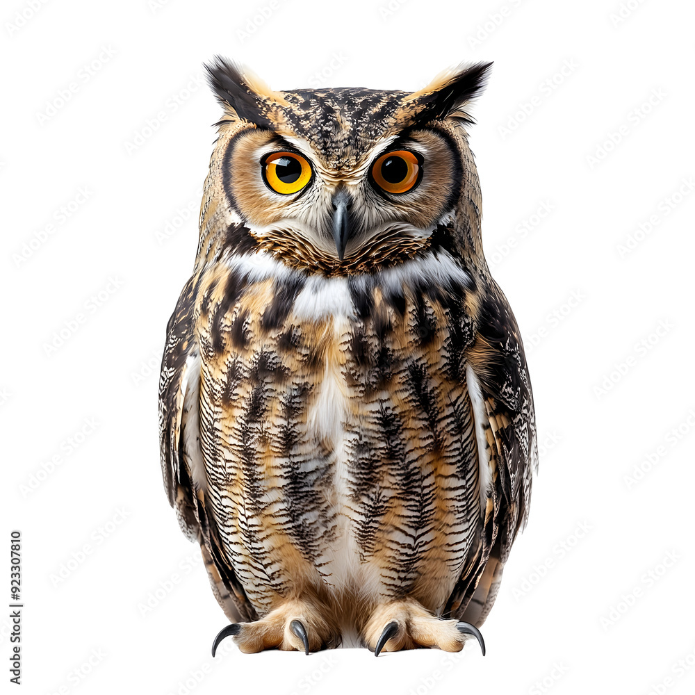 Fototapeta premium Majestic Owl Portrait on Plain White Background transparent png