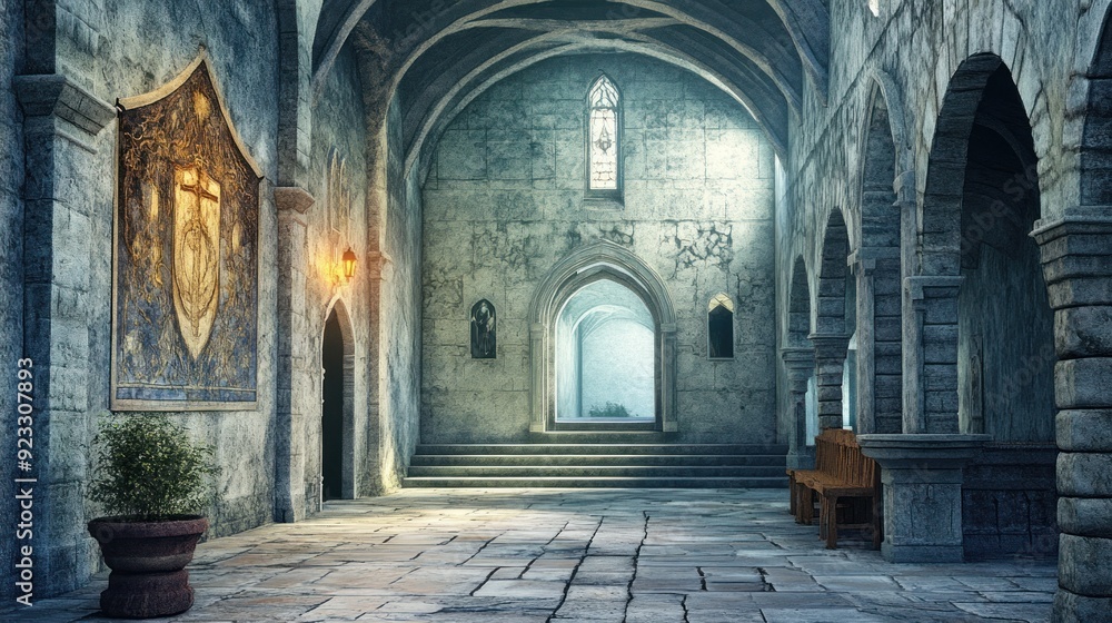Illuminated Hallway in a Stone Castle Illuminated Hallway in a Stone Castle