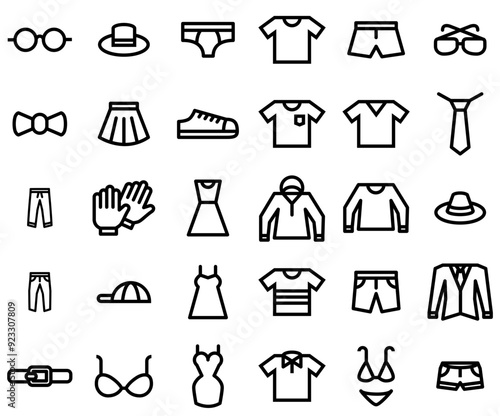 A Collection Of Cloths Outline Icons Set Icons Web Header Banner Design Containing Costume,Clothes,Tshirt,Shirt,Fashion Simple Black Style Symbol Sign For Apps And Website, Vector Illustration