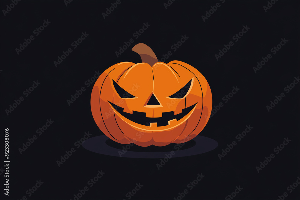 Halloween pumpkin isolated on black background, copy space, modern simple flat design illustration Halloween pumpkin isolated on black background, copy space, modern simple flat design illustration
