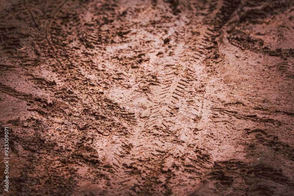 Fototapeta premium A muddy, dirty ground with a lot of dirt and mud