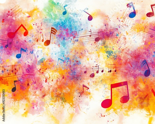 Vibrant watercolor music notes on a colorful background, perfect for artistic designs, music projects, and creative inspiration.