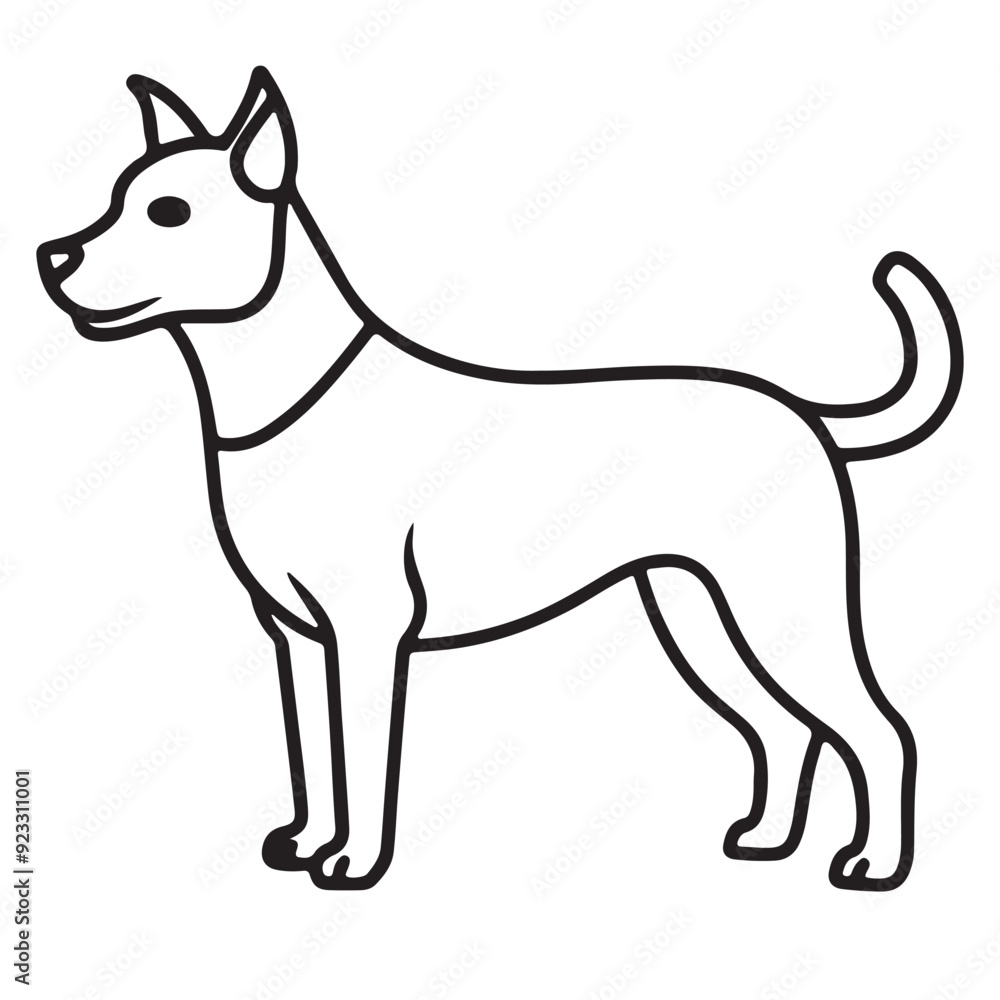 Black outline illustration of a dog's profile facing left on a white background. Black outline illustration of a dog's profile facing left on a white background.
