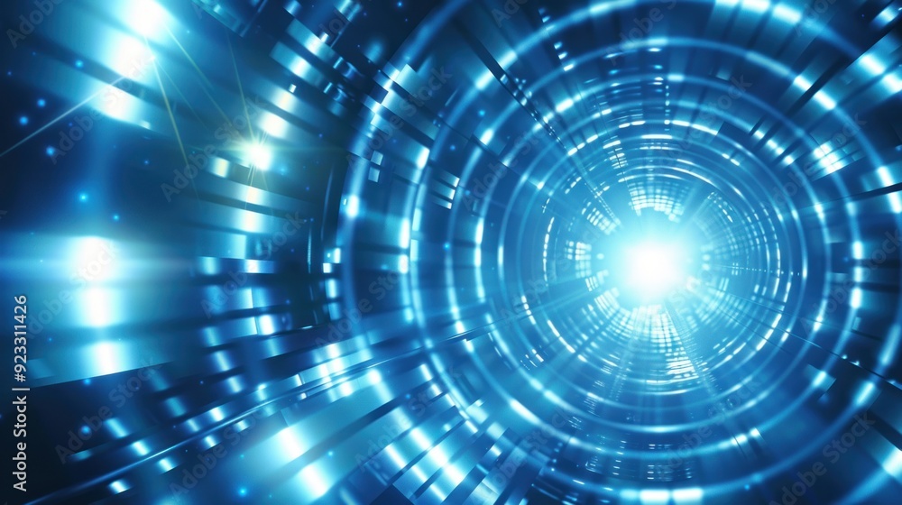 Abstract Blue Circular Tunnel with Glowing Lights Abstract Blue Circular Tunnel with Glowing Lights