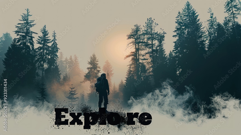 Fototapeta premium A Silhouette of Adventure in a Misty Forest