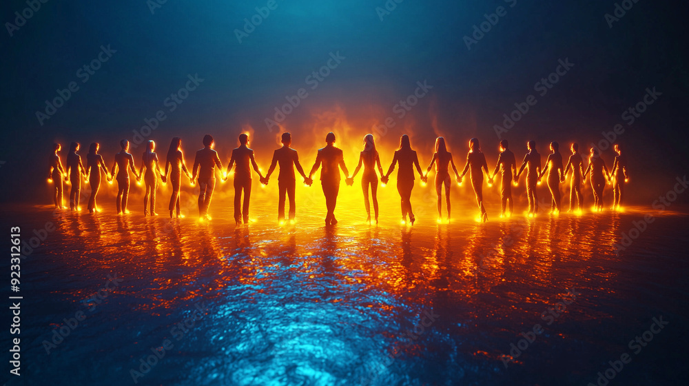 group of businesspeople forming a human chain, each link glowing with energy, representing the unbreakable bond of unity and collaboration in business group of businesspeople forming a human chain, each link glowing with energy, representing the unbreakable bond of unity and collaboration in business