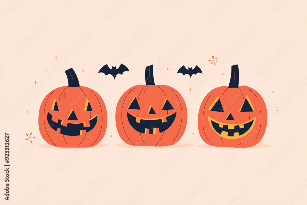 Halloween pumpkin isolated on beige background, copy space, modern simple flat design illustration Halloween pumpkin isolated on beige background, copy space, modern simple flat design illustration
