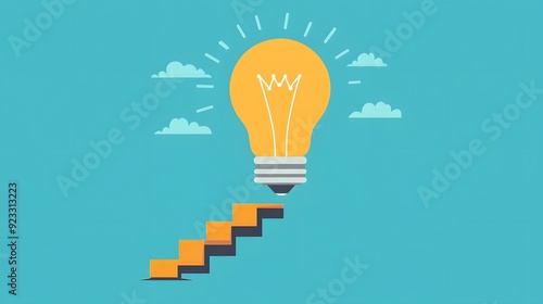 Light bulb with a staircase, representing step-by-step growth, flat design illustration photo