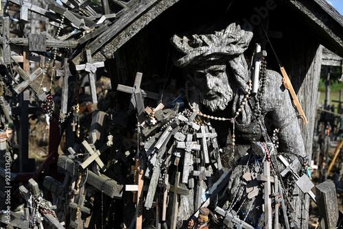 Siauliai, Lithuania - July 22, 2024: Hill of Crosses (Kryziu kalnas). .Hill of Crosses is a major site of Catholic pilgrimage in Lithuania. photo