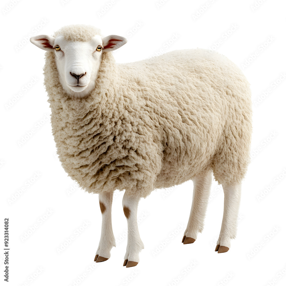 Fototapeta premium Photography of a Fluffy White Sheep Isolated on Plain Background