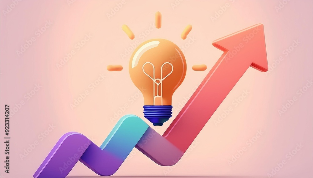 Abstract illustration of a light bulb representing ideas above a rising graph, symbolizing growth and innovation in business Abstract illustration of a light bulb representing ideas above a rising graph, symbolizing growth and innovation in business