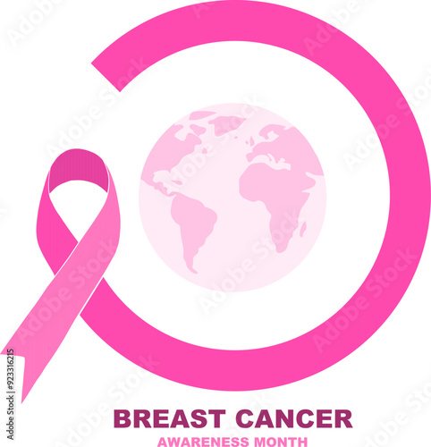 Breast cancer awareness. Pink ribbon curve in circle shape. Breast cancer awareness month concept vector illustration. Vector, designer illustration.