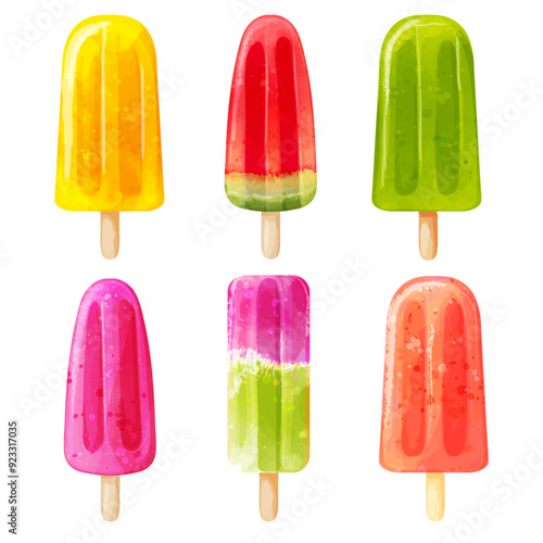 Ice cream. Vector watercolor set of various ice creams