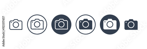 Camera Icons Set. Fill And Outline Simple Camera Symbol With Circle Isolated On White Background. Flat Vector Icon Design Template Element Usable For Photography And Web Resources.