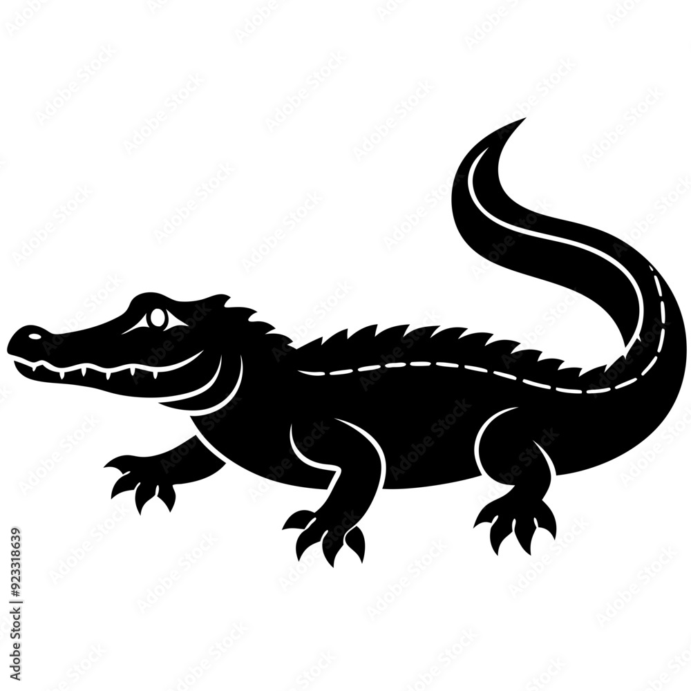 Fototapeta premium Black and white silhouette Alligator vector.