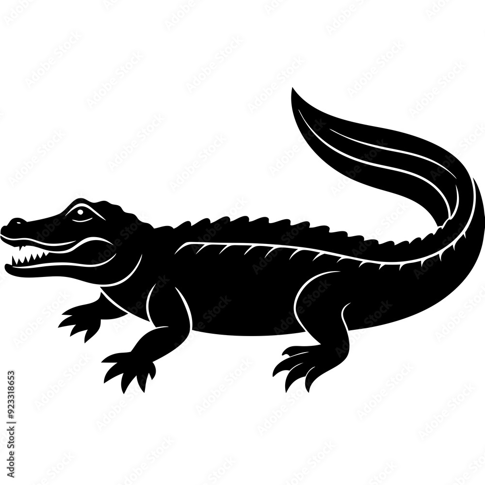 Obraz premium Black and white silhouette Alligator vector.