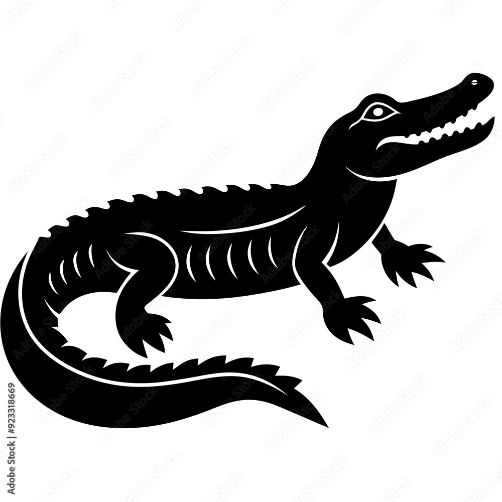 Obraz premium Black and white silhouette Alligator vector.
