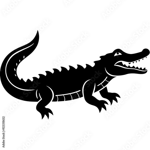 Black and white  silhouette Alligator vector.