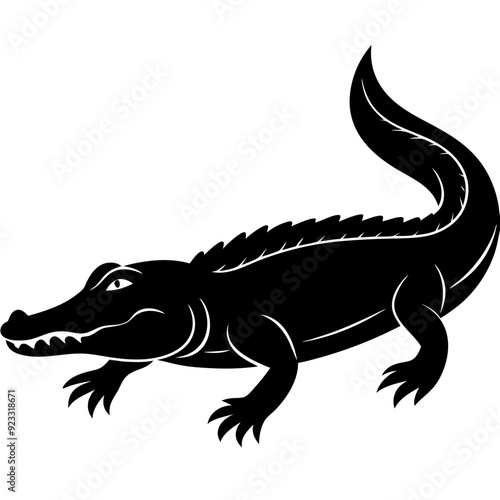 Black and white  silhouette Alligator vector.