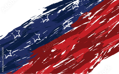 brush painted american flag. hand drawn usa flag grunge. transparent png and vector illustration.