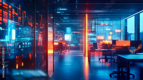 Futuristic Office Space with Neon Lighting