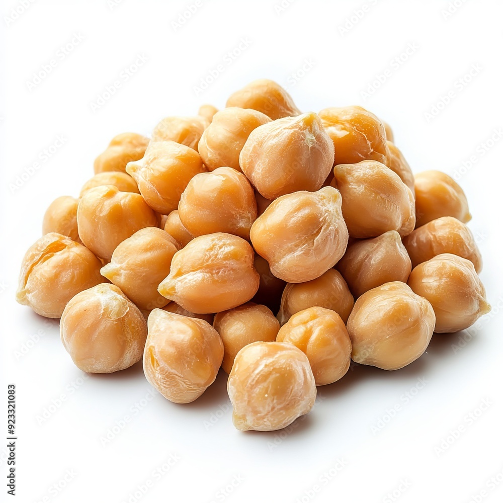 Close up of heap of preserved chickpeas on an isolated white background Close up of heap of preserved chickpeas on an isolated white background