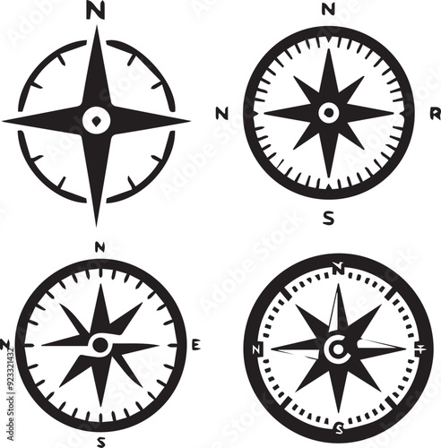 silhouette of clean vector Compass  isolated on white background