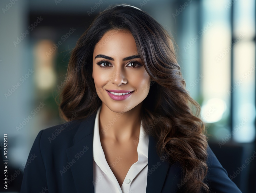 Portrait Attractive hispanic young confident business woman in business professional working office Portrait Attractive hispanic young confident business woman in business professional working office