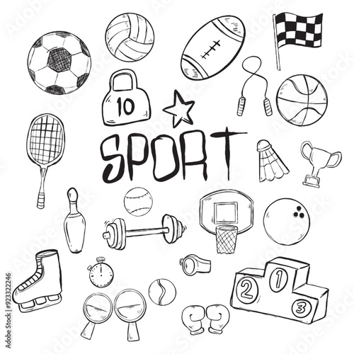 SET OF DOODLE SPORT ICON ILLUSTRATION HAND DRAWN STYLE