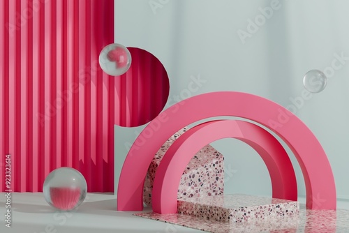 Premium minimalist geometric podium with abstract shadow for presentation, 3d illustration.