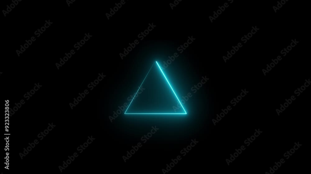 cyan color neon light line running loop triangle frame animation on the black background. Neon glowing triangle frame animation. cyan color neon light line running loop triangle frame animation on the black background. Neon glowing triangle frame animation.