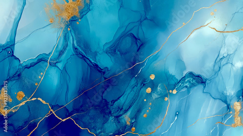 Abstract blue gold floral marble texture background