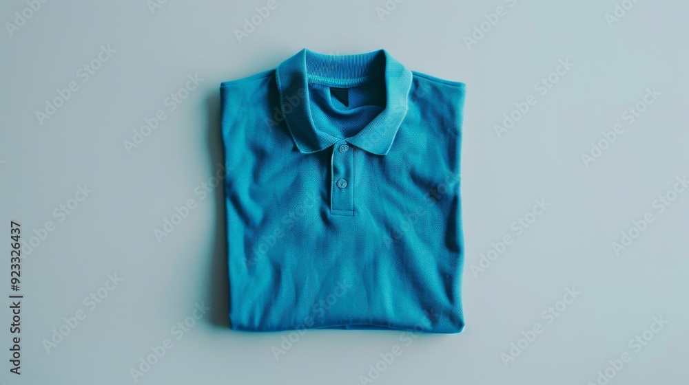 A vibrant blue polo shirt, neatly folded, lies on a flat surface, emphasizing modern, casual fashion. A vibrant blue polo shirt, neatly folded, lies on a flat surface, emphasizing modern, casual fashion.