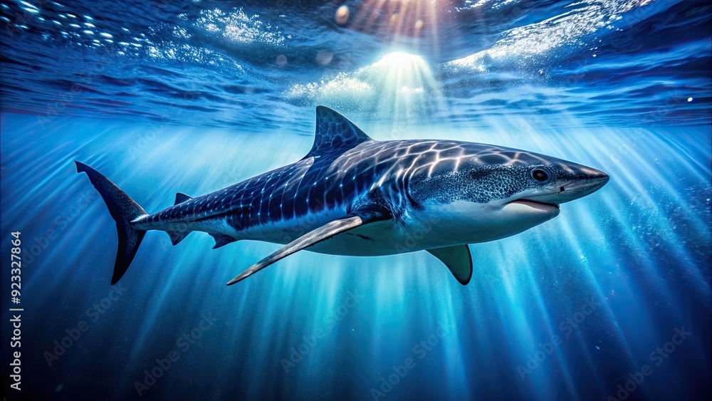 Fototapeta premium Majestic deep blue sea predator swimming gracefully in its natural habitat, predator, deep sea, majestic