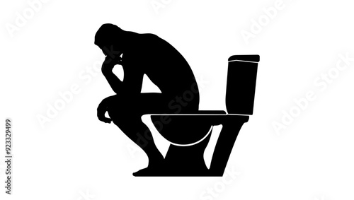 thinker in toilet,sitting in toilet for a long time, black isolated silhouette