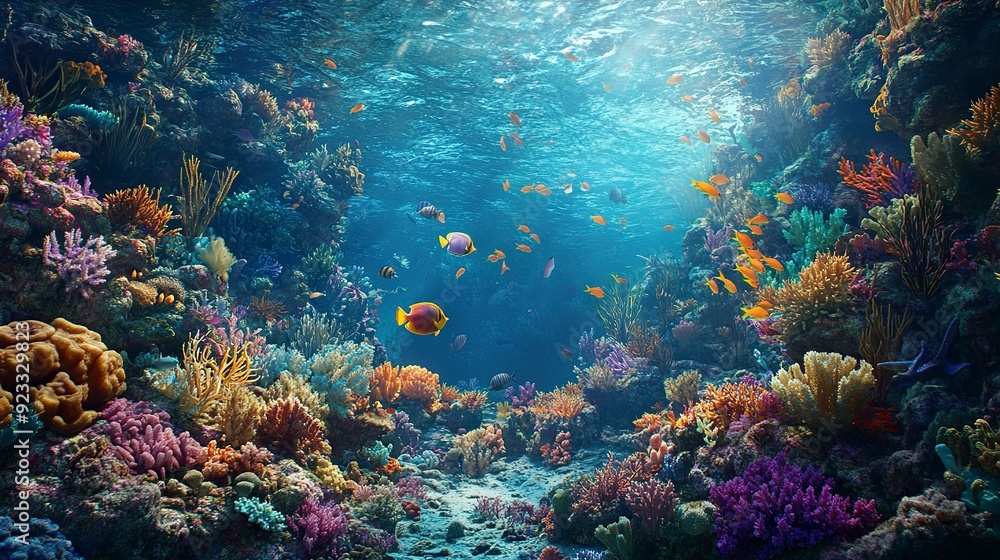 Fototapeta premium A beautiful coral reef with a variety of fish and sea creatures