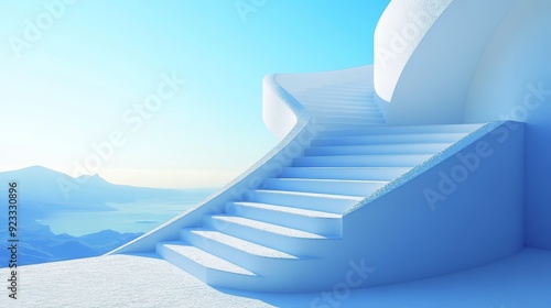 A white staircase leading up to a mountain