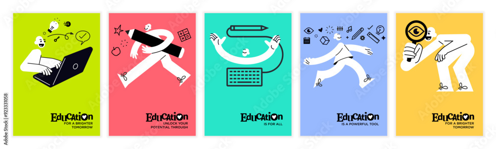 Education. Set of vector illustration posters and banners of education ...