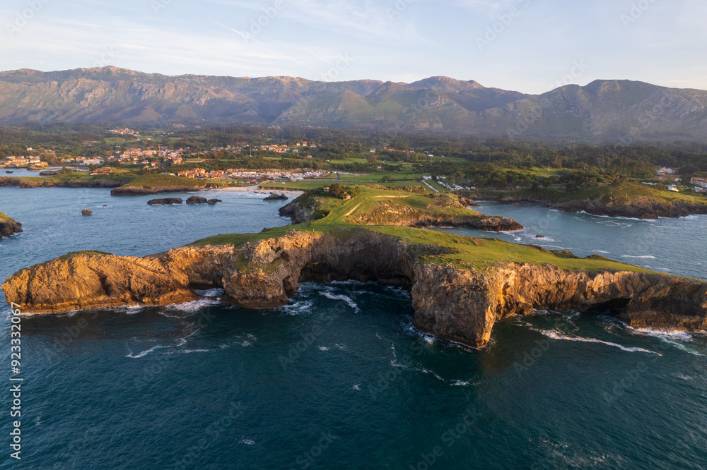 Fototapeta premium Aerial view of Spanish coast in Asturias on north of Spain 
