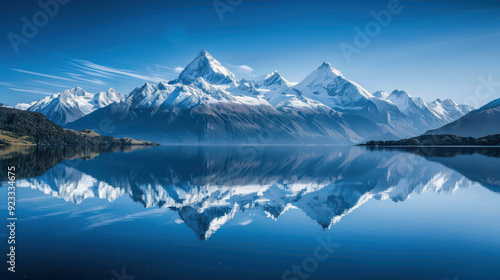 Wallpaper Mural A stunning panorama of snow-capped mountains reflected in a calm alpine lake, with the sky a deep blue. Torontodigital.ca