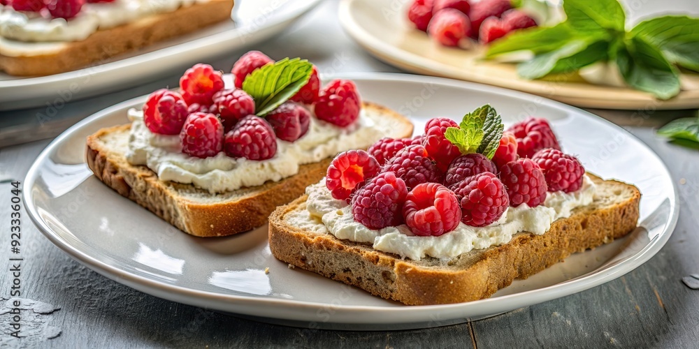 Healthy breakfast toasts topped with fresh raspberries and creamy cottage cheese , breakfast, toast, raspberry Healthy breakfast toasts topped with fresh raspberries and creamy cottage cheese , breakfast, toast, raspberry