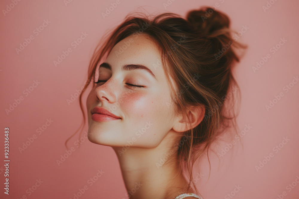 A close up of a woman's face with her eyes closed A close up of a woman's face with her eyes closed