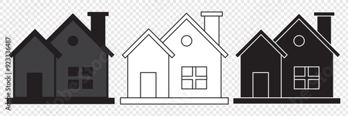 Collection home icons. House symbol. Set of real estate objects and houses black icons isolated on white background. Vector illustration.Eps10.