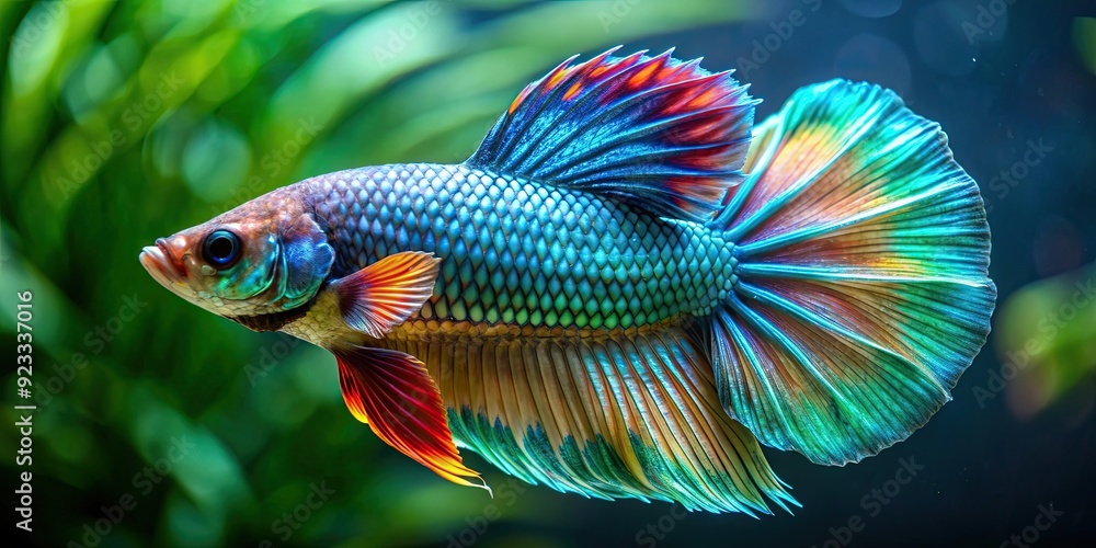Multicolored exotic betta fish with blue green scales swimming gracefully, exotic, betta fish, multicolored, blue, green Multicolored exotic betta fish with blue green scales swimming gracefully, exotic, betta fish, multicolored, blue, green