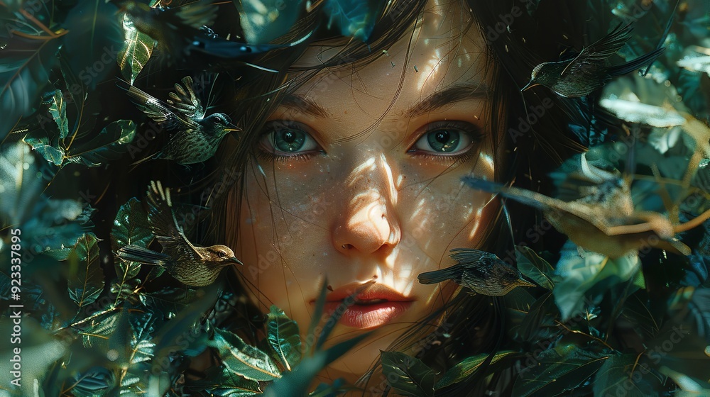 Portrait of a woman with a wreath around the face Portrait of a woman with a wreath around the face